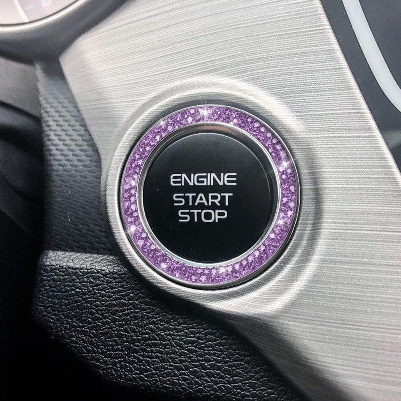ToBeQueen Purple Car Push Start Button Cover Ring Emblem Sticker, Interior Crystal Diamond Rhinestone Engine Start Stop Ring Decoration, Violet Bling Car Accessories for Women, Purple - Image 5